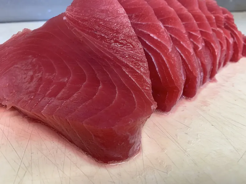 Thick slices of deep red fresh tuna